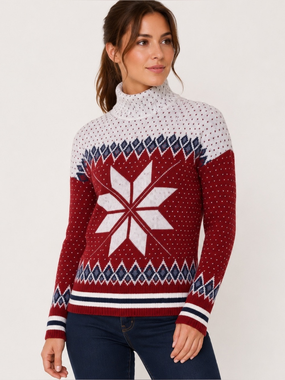 Telluride Snowflake Fairisle Mock Neck Sweater Large